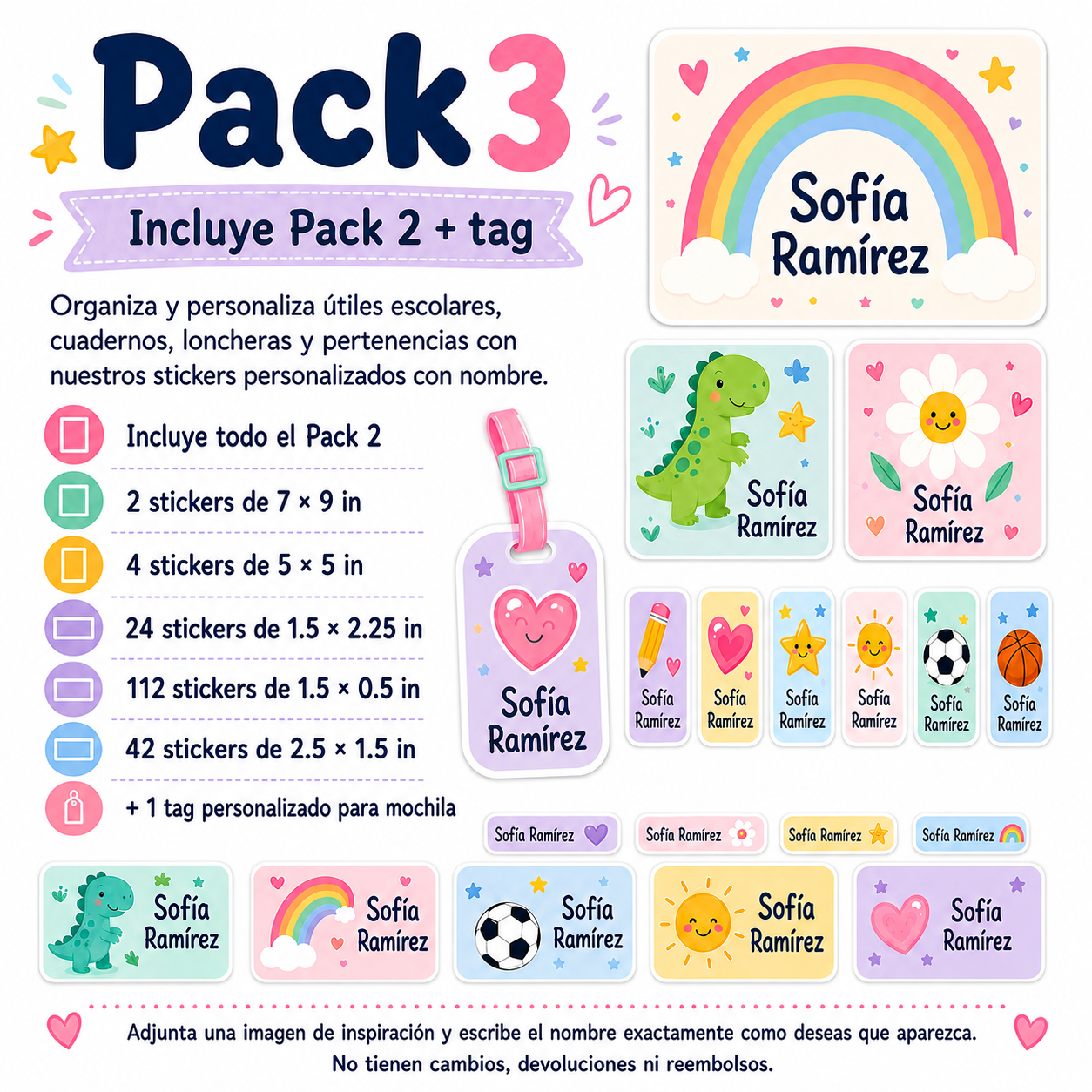 Packs de stickers escolares personalizados