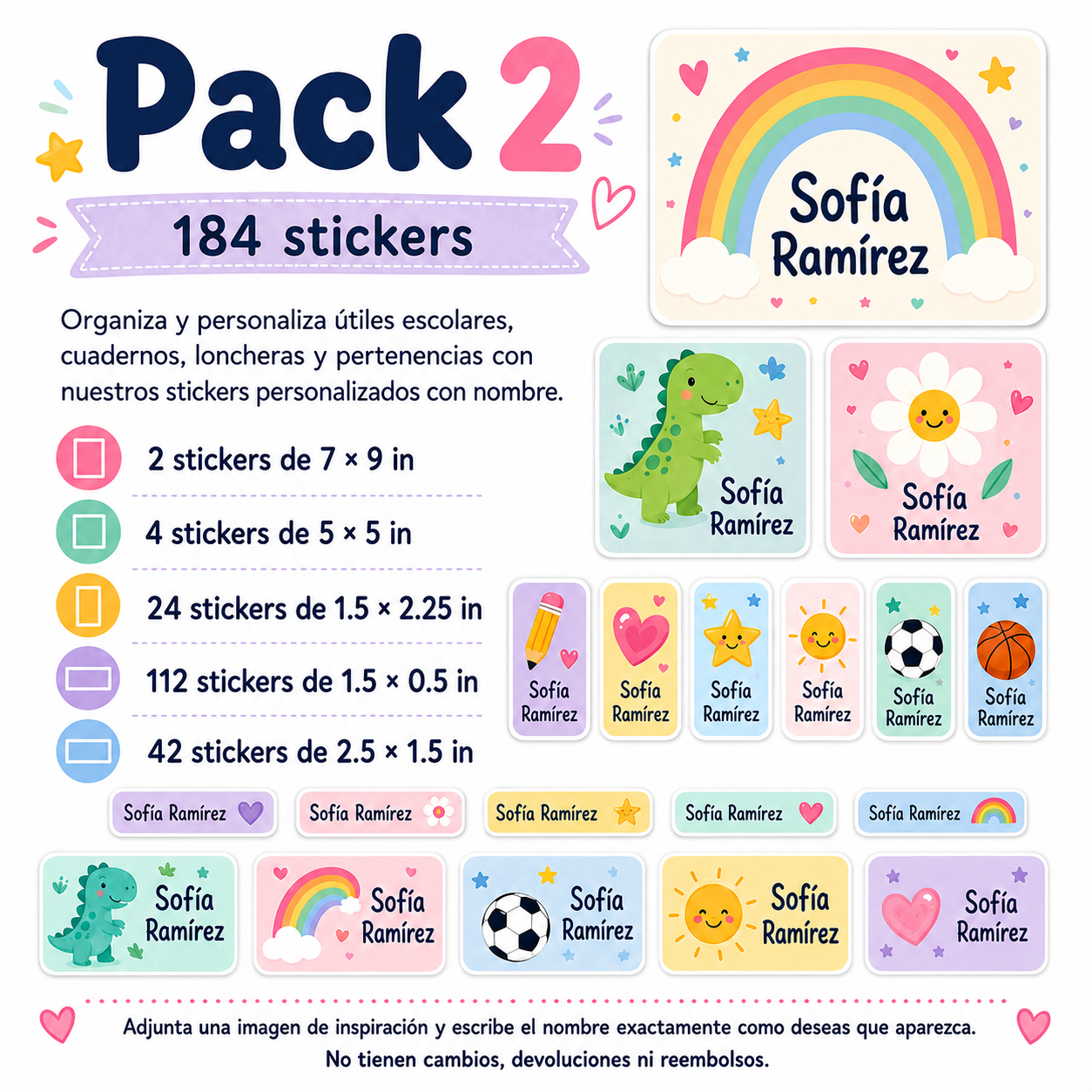 Packs de stickers escolares personalizados