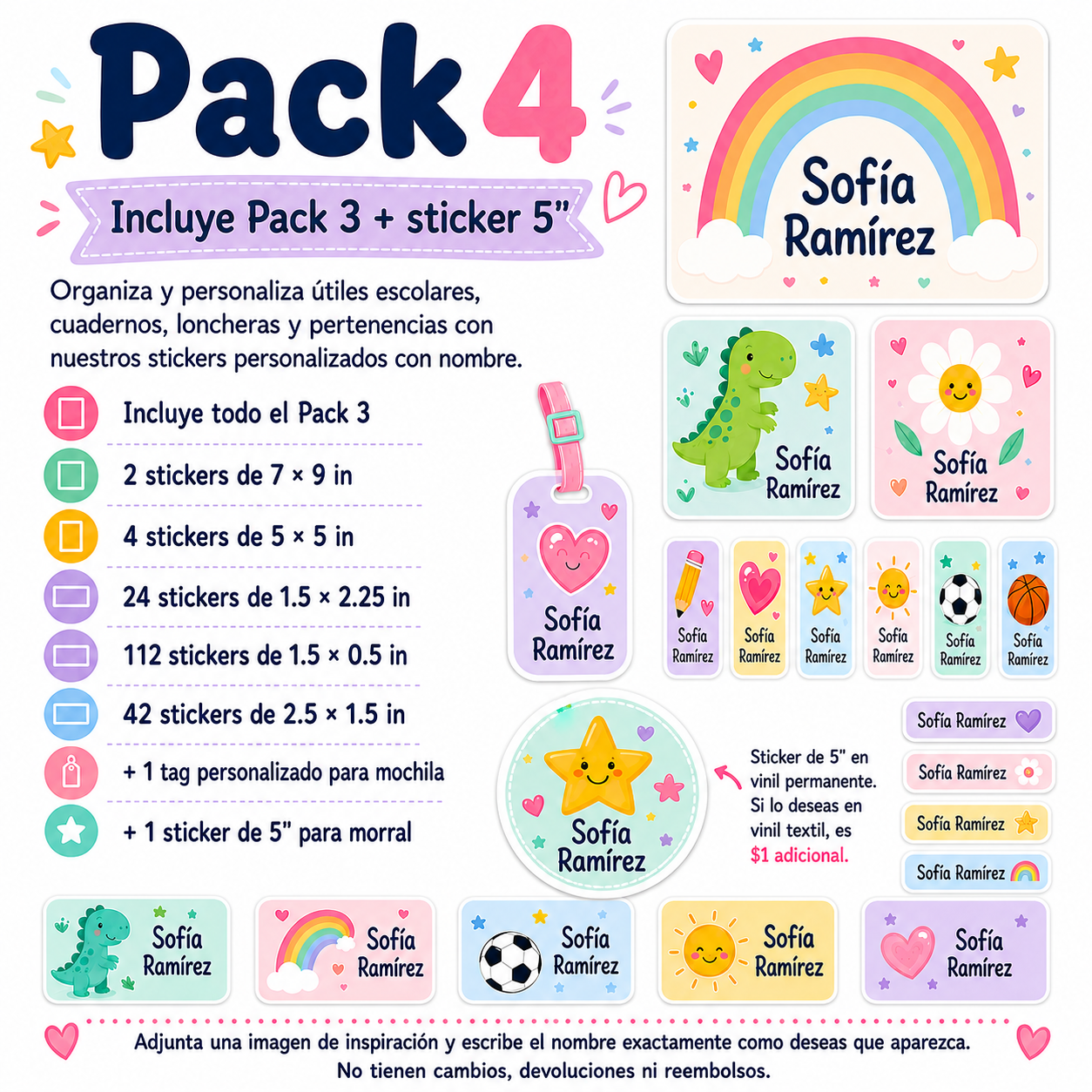 Packs de stickers escolares personalizados